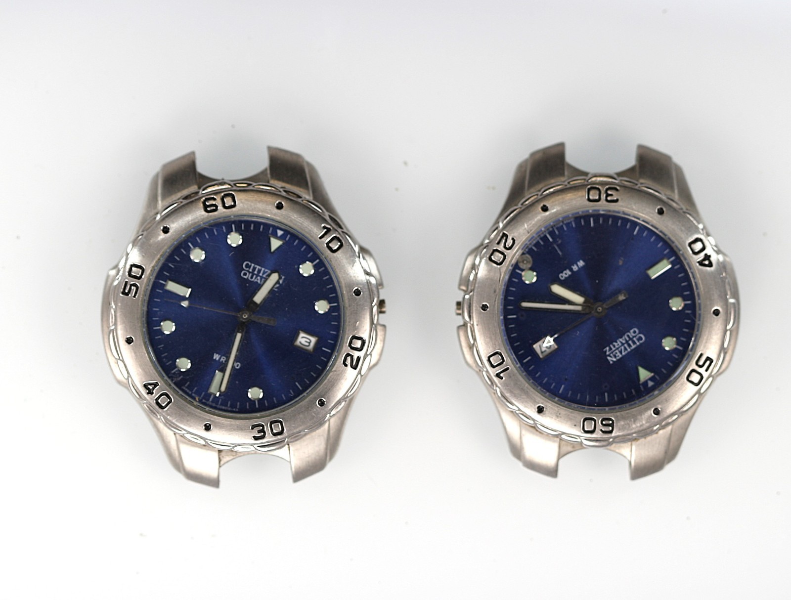 Citizen Men Watch Date 100m Silver Stainless St Battery Blue Quartz NON-WORKING