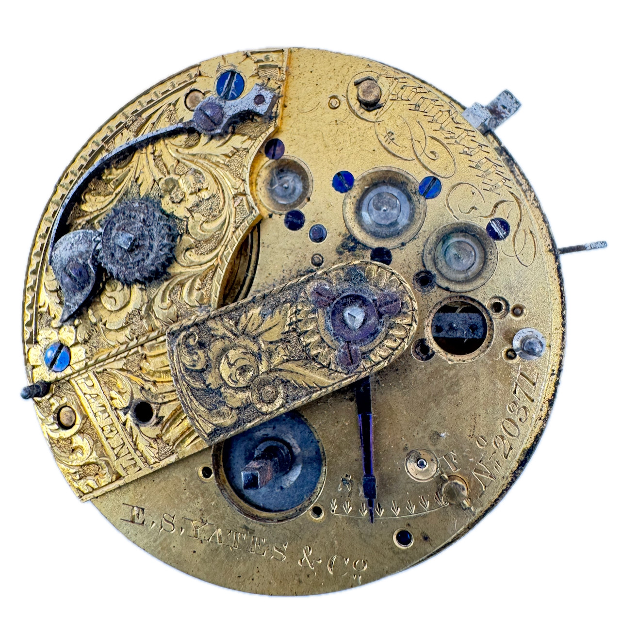Antique 43mm E.S. Yates Liverpool Key Wind Fusee Pocket Watch Movement for Parts