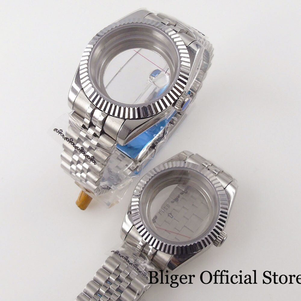BLIGER 36mm 39mm Steel Watch Case fit ETA 2824 PT5000 NH35A NH36A Fluted Bezel