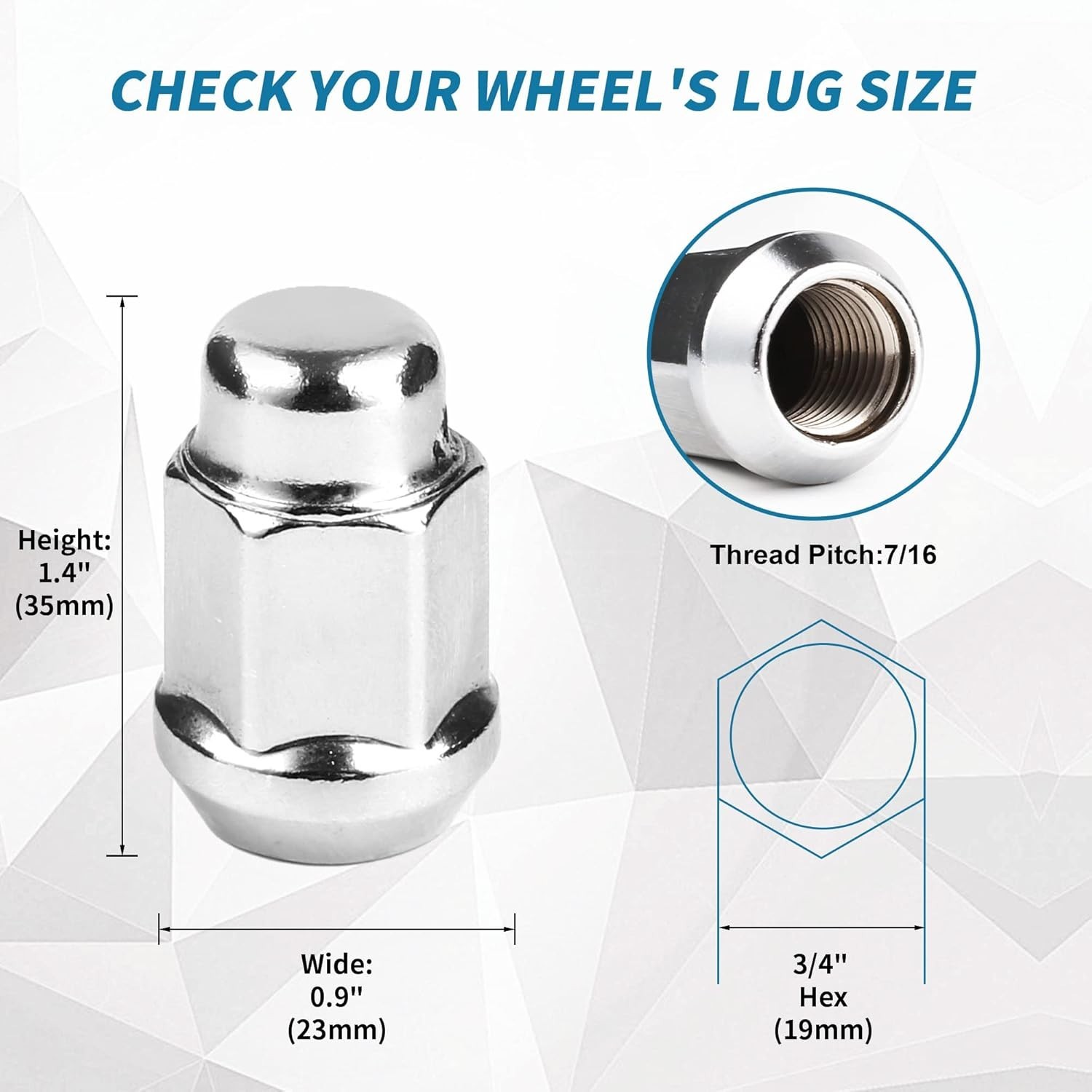 Gaemi 7/16 Lug Nuts, 20 PCS Chrome Closed End Bulge Acorn Wheel Lug Nut for A…