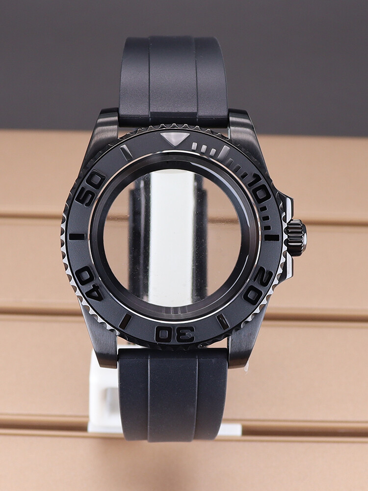 40mm Yacht Mod Watch Case Ceramic Bezel Rubber Strap For Seiko NH34 NH35 NH36