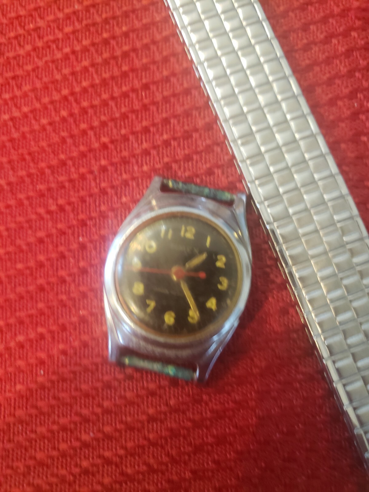 Vintage RARE 1950’s 60’s Timex Shock resistant Black Watch w White Markers 23mm
