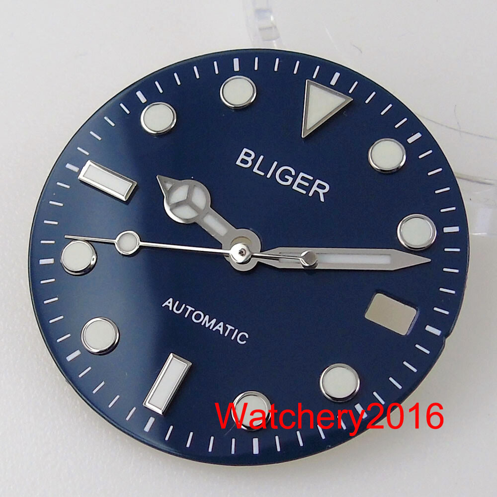 29mm Bliger Blue Orange Yellow Watch Dial Fit NH35A Movement Date Window Parts