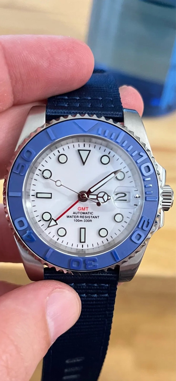 Luminous Watch Hands Ice Blue 4-Pin Wristwatch For NH34 GMT Modified Parts