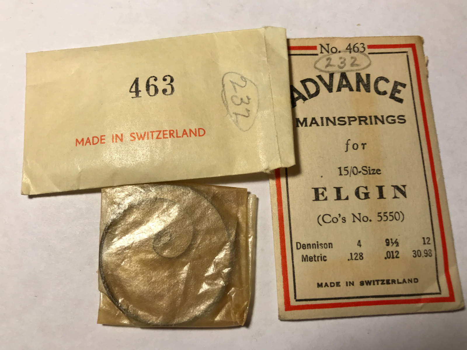 Advance Mainspring No. 463 for Elgin 15/0s Factory No. 5550 – Steel