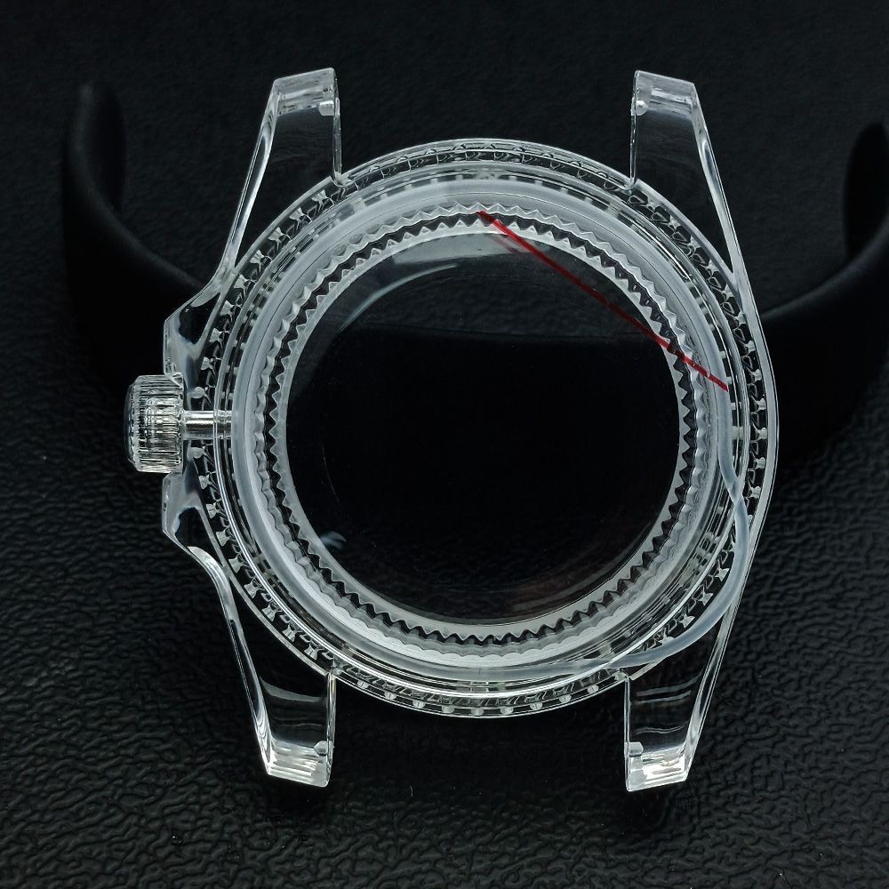 40.5mm Transparent Acrylic Luminous Watch Case For NH35 Movement Fit Diver Style
