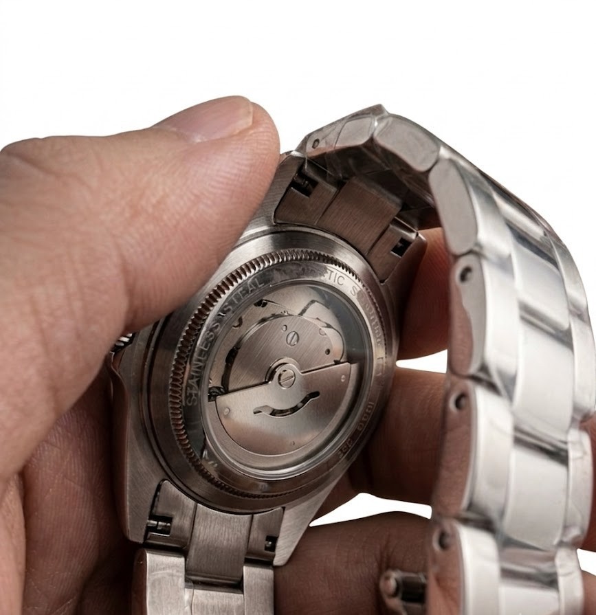 LOREO Mens Automatic Mechanical Watch Black Dial Stainless Steel Diver 200M