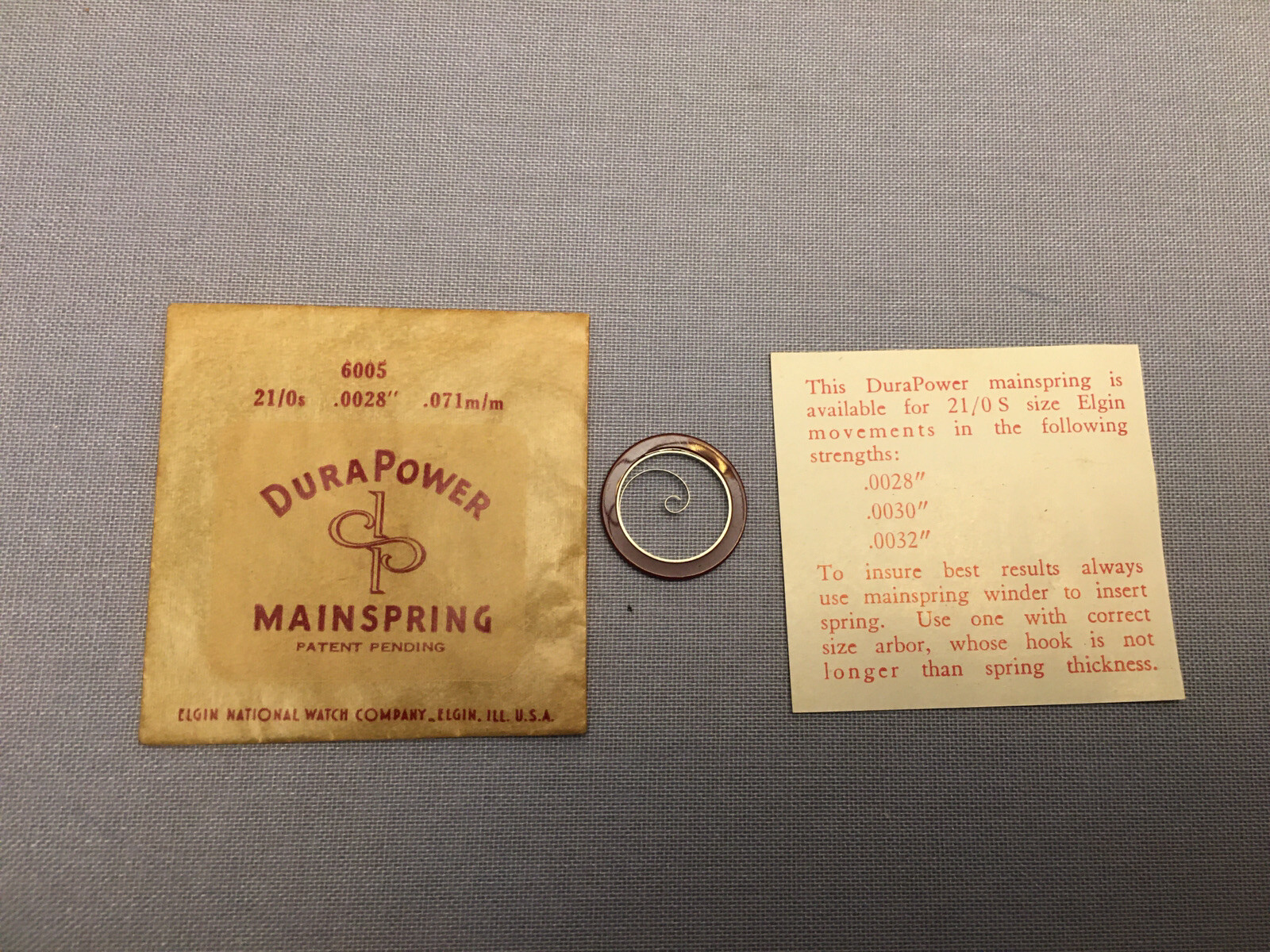 Elgin DuraPower Factory Mainspring for 21/0s No. 6005 .0028 .071 m/m Alloy NOS