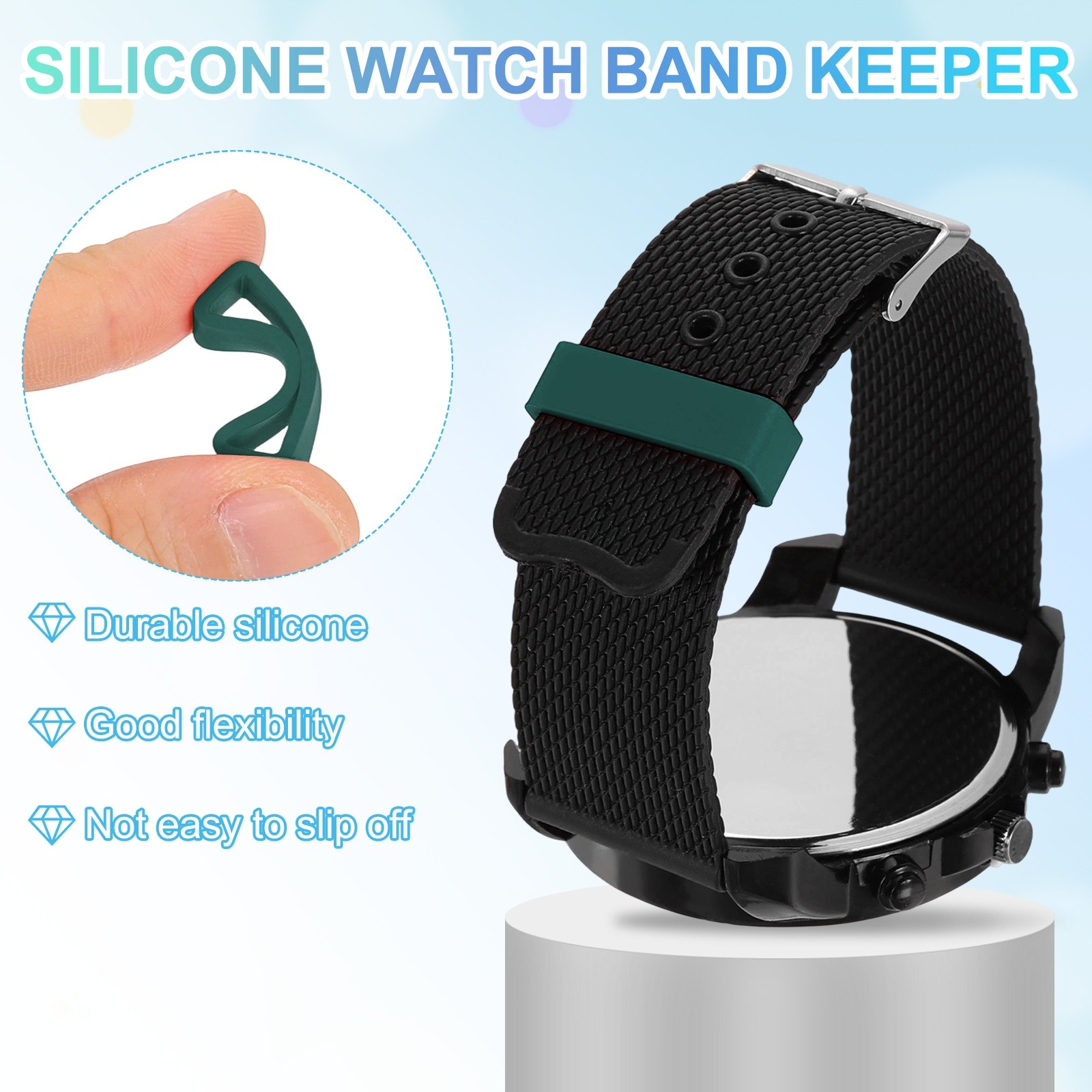 6Pcs, Watch Band Loop 26mm Silicone Watch Strap Retainer Loop Dark Green