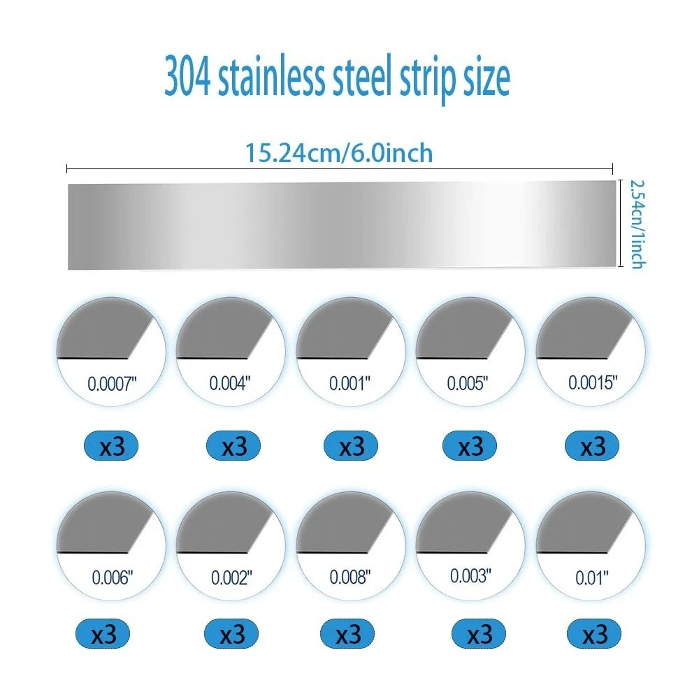 30PCS Shim Stock Assortment,304 Stainless Steel Strips,10 Sizes Thin Metal Shims