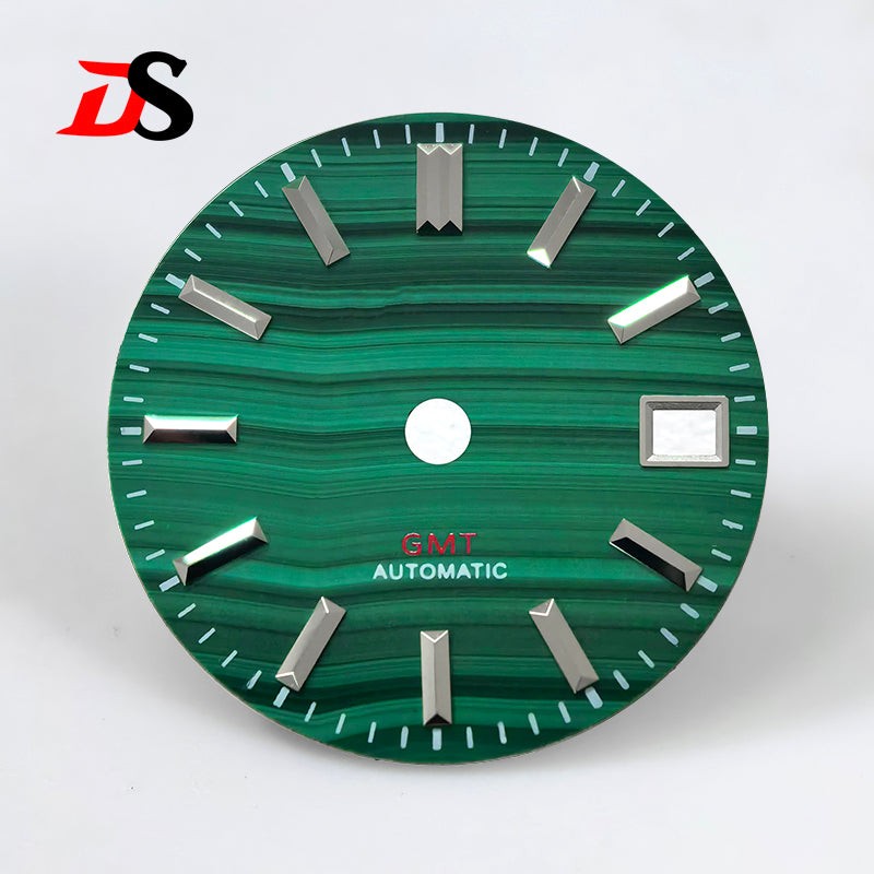 DS 28.5mm GMT Dial Natural Malachite No Lume Stone for NH34 Movement Custom Logo