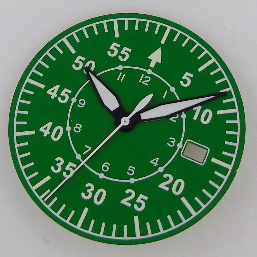 33.5mm Pilot No Logo Watch Dial Green Luminous For NH35 NH36 NH38 NH70 Movement