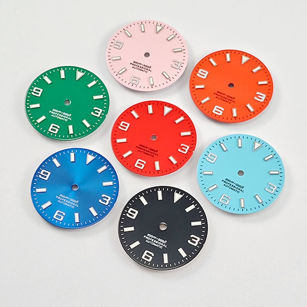 29mm Custom Logo Watch Dial For NH35 NH36 Movement Blue Green Luminous Faces