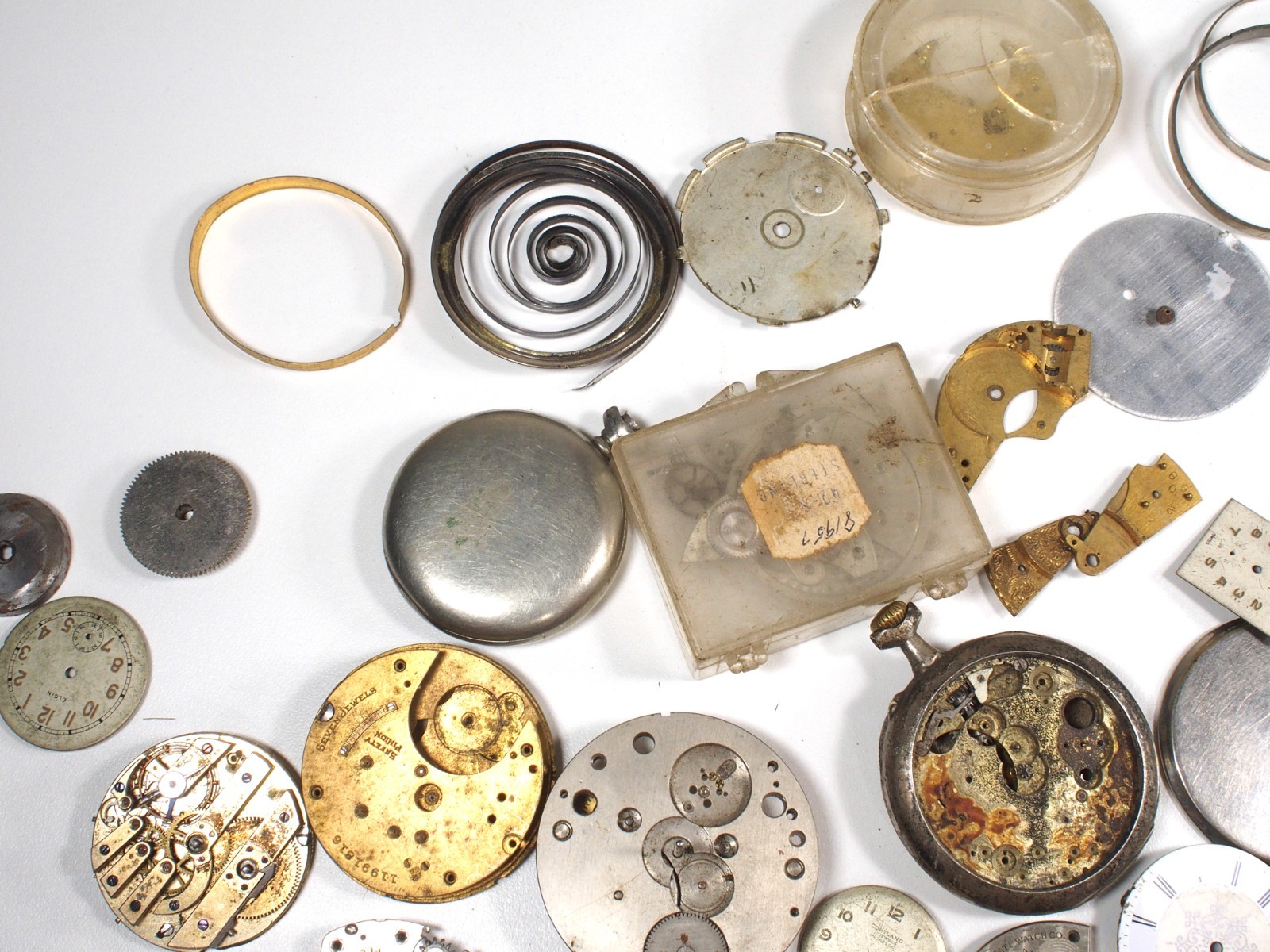 Large Lot of Old Pocket Watch Parts & Pieces Elgin Zonex Westclox Cortland Swiss