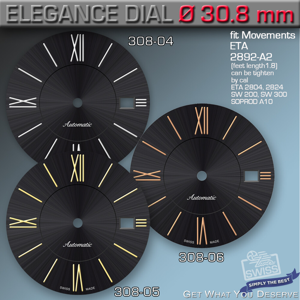 DIAL, ETA 2824-2, 2892-A2, SW 200, SW300, SOPROD A10, M100 Ø 30.8mm Ref 308-4-6