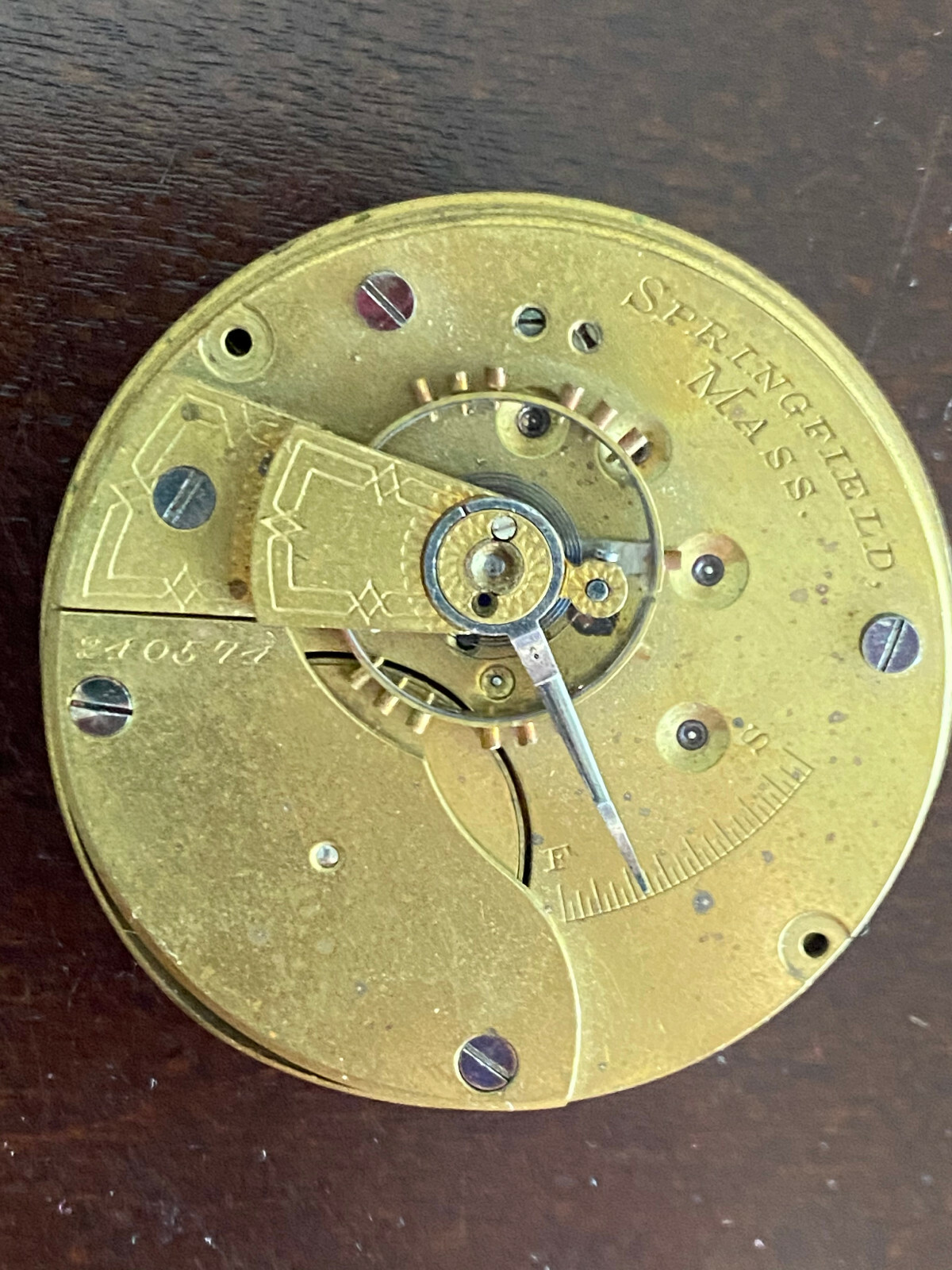 VINTAGE 18S HAMPDEN POCKET WATCH MOVEMENT,GR.SPRINGFIELD, MODEL 2, NOT RUNNING
