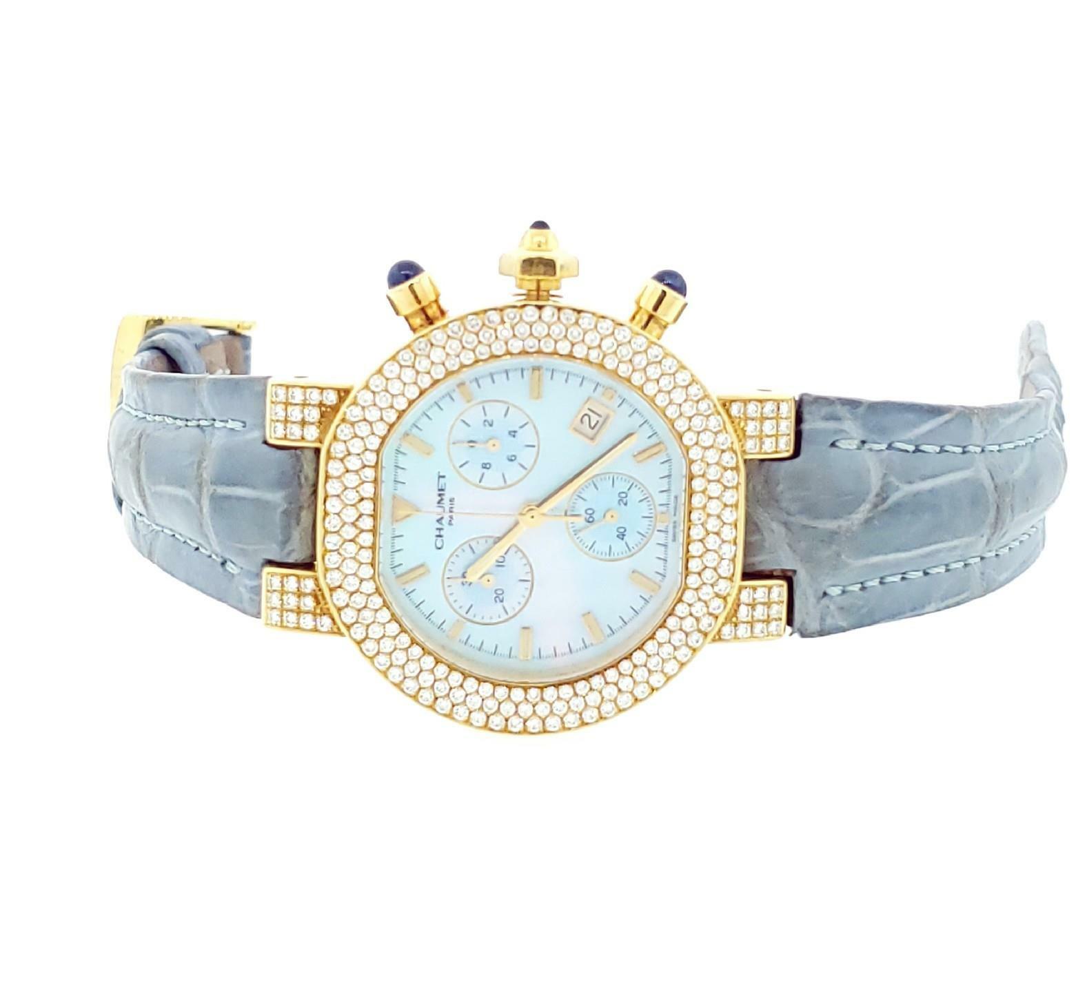 Chaumer Montre 18k Yellow Gold and Diamonds Chronograph Quartz Ladies Watch