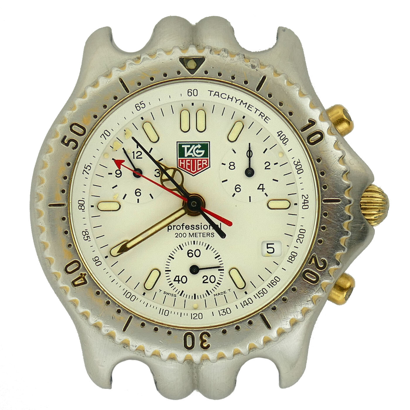 TAG HEUER SEL LINK PROF CG 1120-0 WHITE DIAL 2-TONE 38MM CHRONO WATCH HEAD