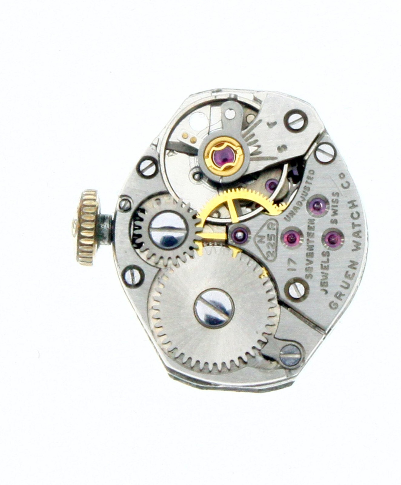 Gruen Precision Model N225R Vintage Used 17 J Watch Movement 6.75 x 7.75”’ Runs