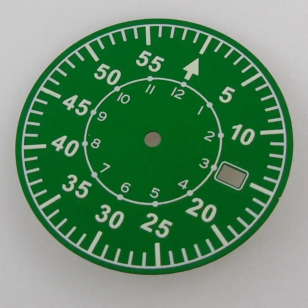 33.5mm Pilot No Logo Watch Dial Green Luminous For NH35 NH36 NH38 NH70 Movement