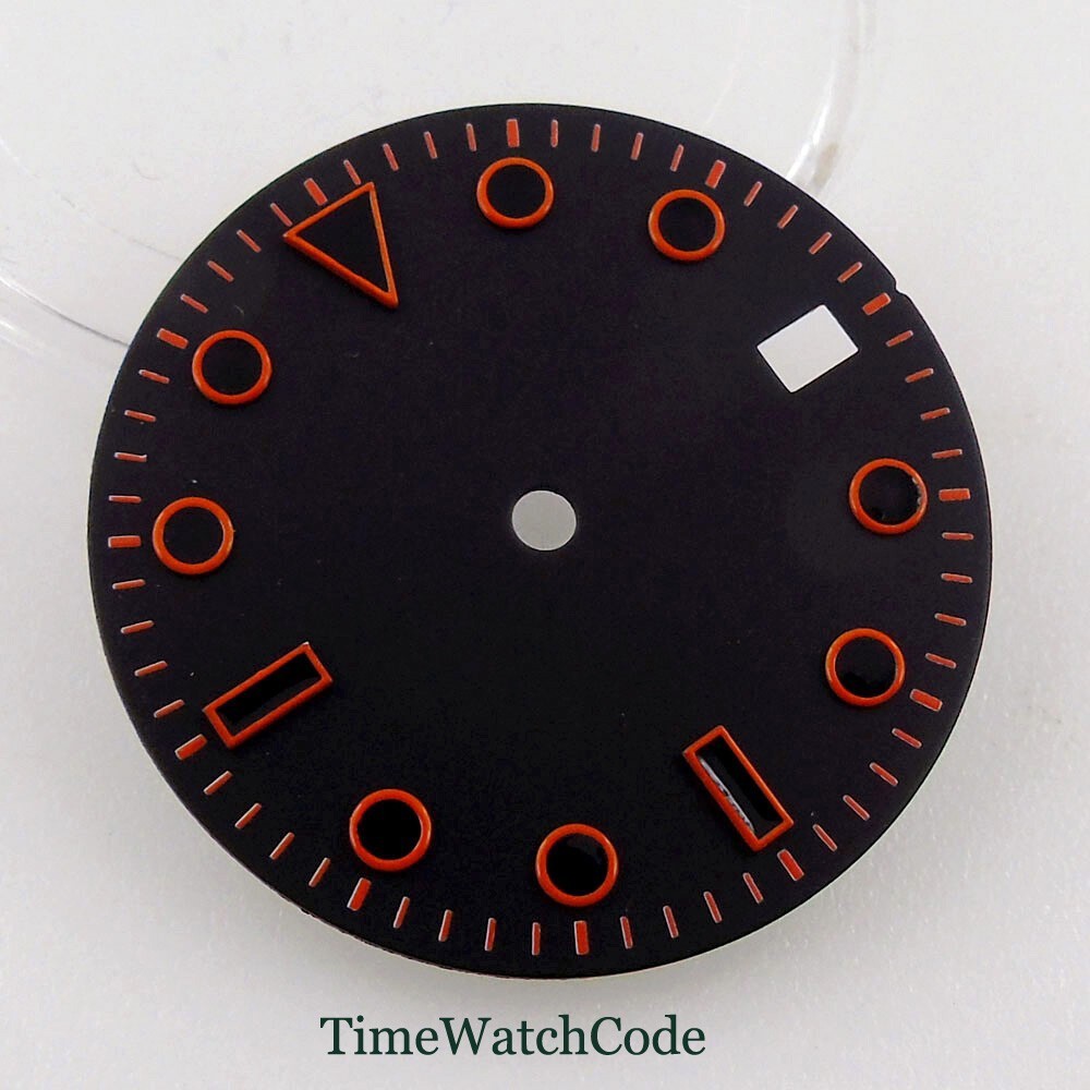 29mm Black Red Watch Dial Green Lume For NH35 NH36 ETA2824 PT5000 8215 Movement