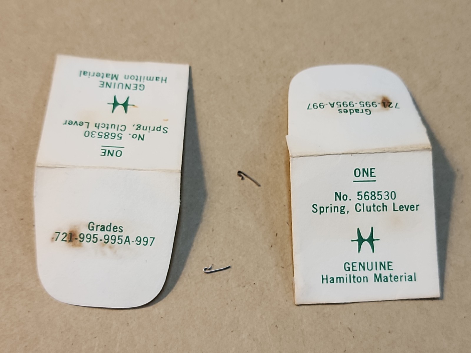 2 NOS Hamilton Wristwatch Clutch Lever Springs P/N 568530 For 721-995-995A-997