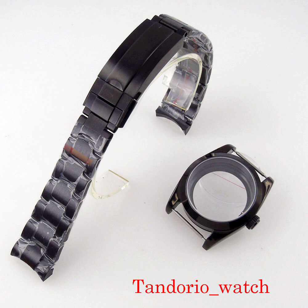 36/39mm Black PVD Coated Watch Case Sapphire Glass Fit NH34 NH35 NH36 MIYOTA8215