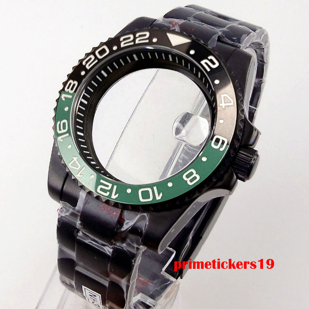 40mm Black Watch Case Chapter Ring Bracelet Sapphire Fit NH35 ETA2824 PT5000