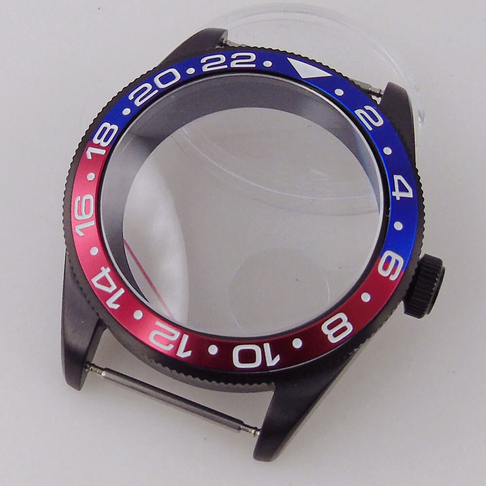 39mm Black PVD Sterile Men Watch Case Domed Sapphire Glass Fit Auto NH35A PT5000