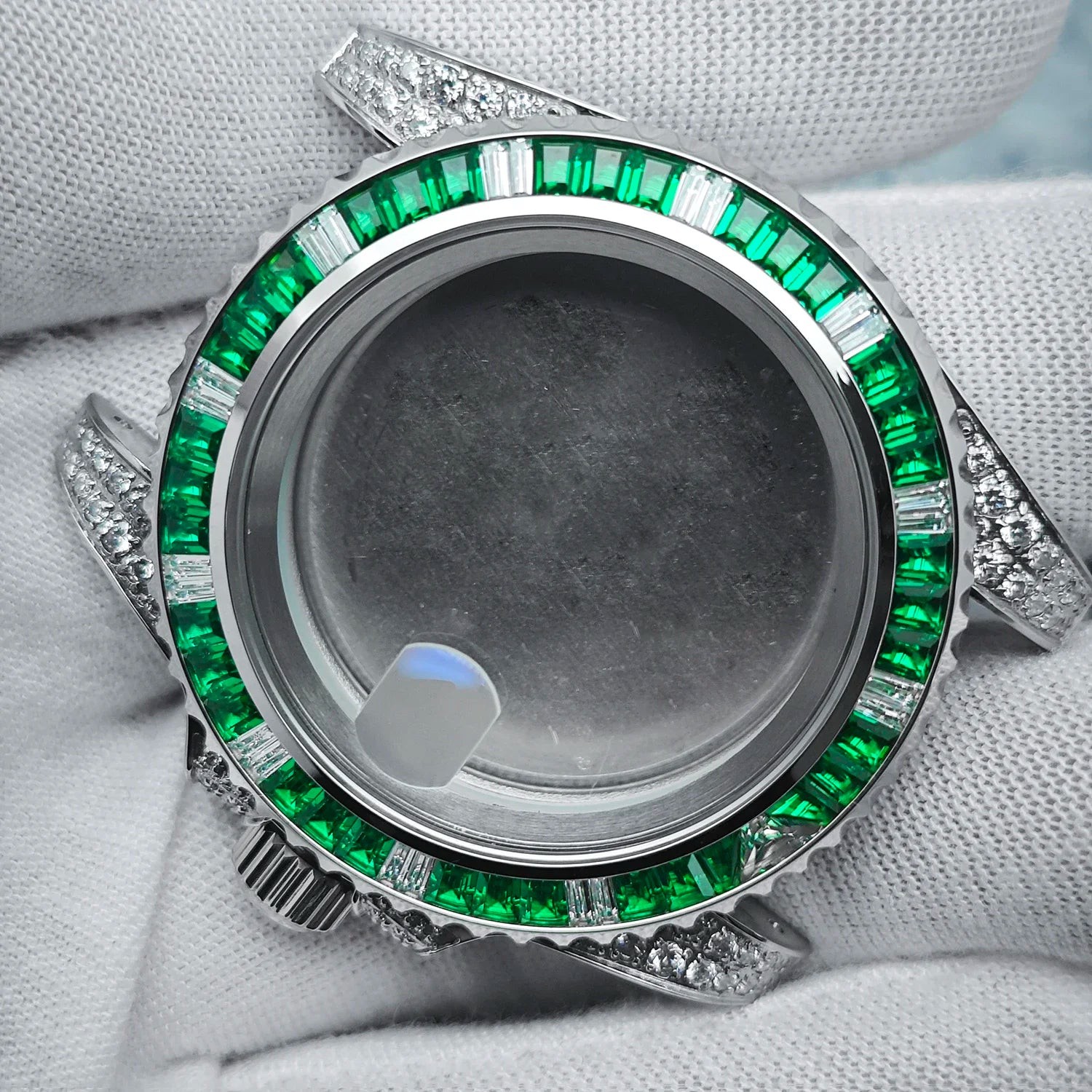 40.5mm Diamond Steel Watch Case with Strap Sapphire Glass for NH34/NH35/NH36