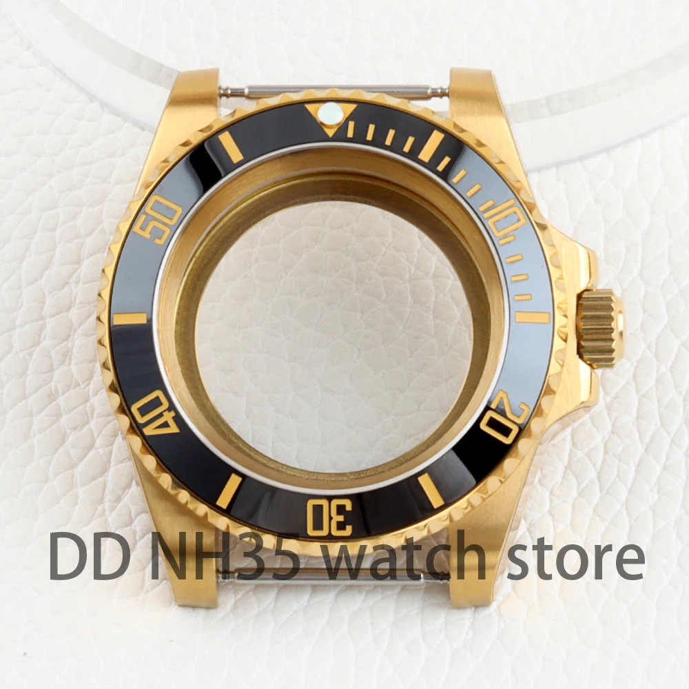Gold Watch Case 40mm for Submariner Style NH34 NH35 NH36 movement Sapphire Glass