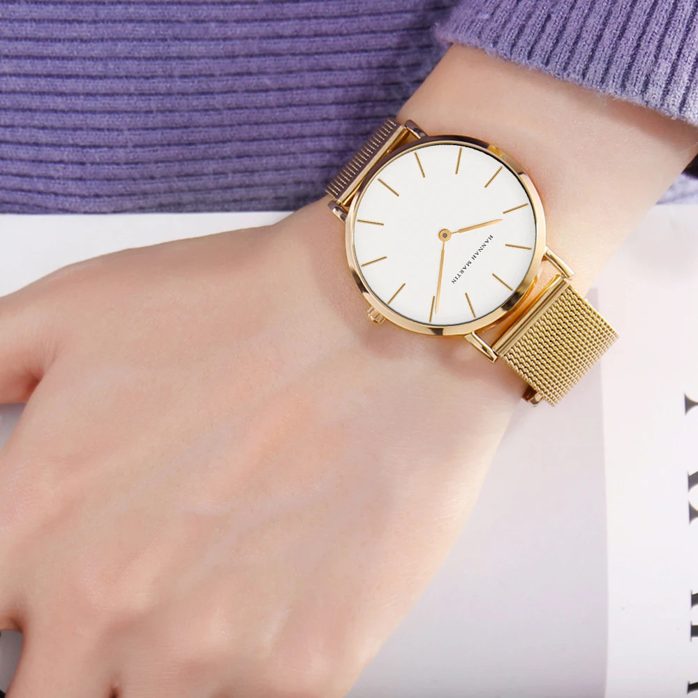 2023 New Women Bracelet Watch 1 Set Japan Quartz Movement Simple Rose Gold Stain