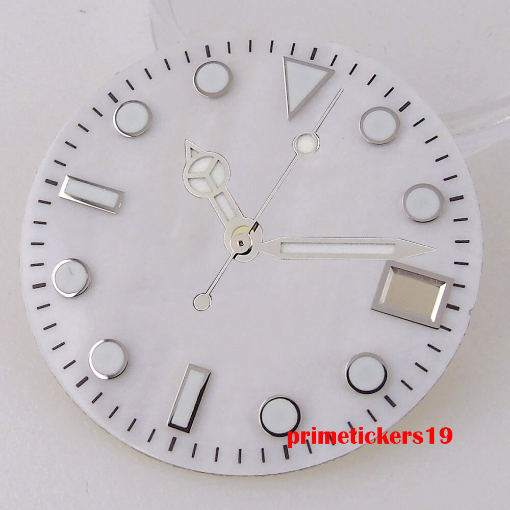 28.5mm Watch Dial Sterile Shell Face Date Hands Set Green Lume Fit NH35 Movement