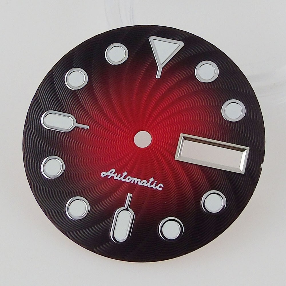 29mm New Texture Gradient Red Watch Dial Lume Face For NH36 NH36A Date Week Move