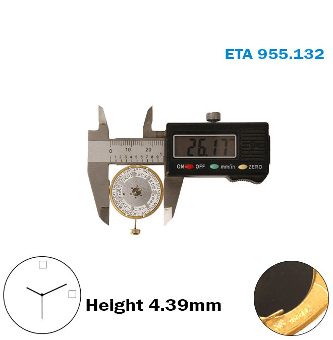 ETA 955.132 Swiss Movement-White Day At 12 & Date Disk At:3-H:4.39mm-3 Hands.
