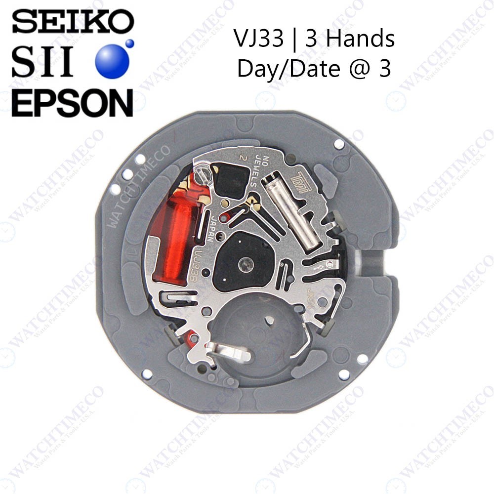 Genuine Seiko SII Epson VJ33 Watch Movement Japan 3 Hands, Date/Day at 3