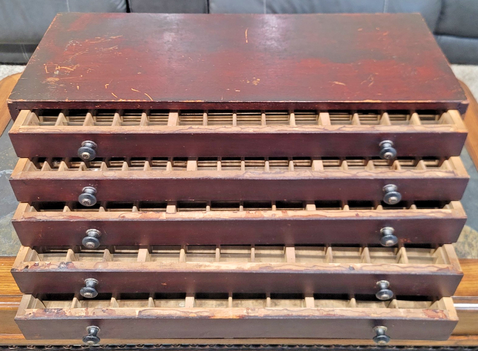 Antique Watchmaker Crystal Cabinet 5 Drawer Wood 1040 Slots Storage Solid Wood