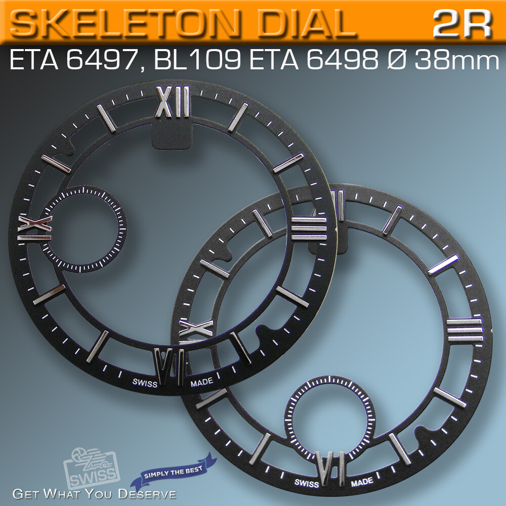 DIAL SKELETON Ø 38 MM FOR MOVEMENT ETA UNITAS 6497, BL109 or ETA 6498, BLACK