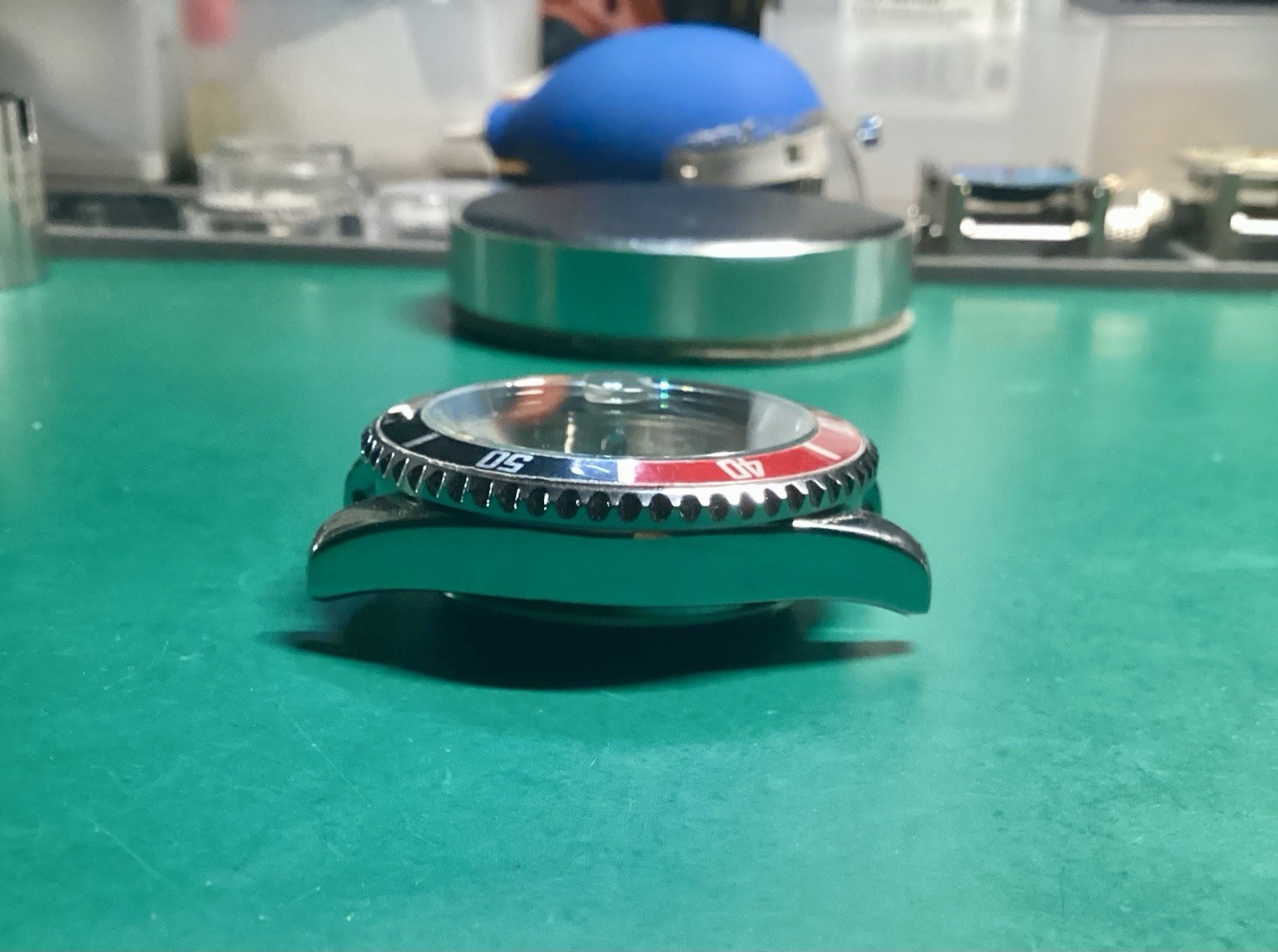 Stainless Steel Silver Watch Case with Bezel Insert, Red/Black Colors