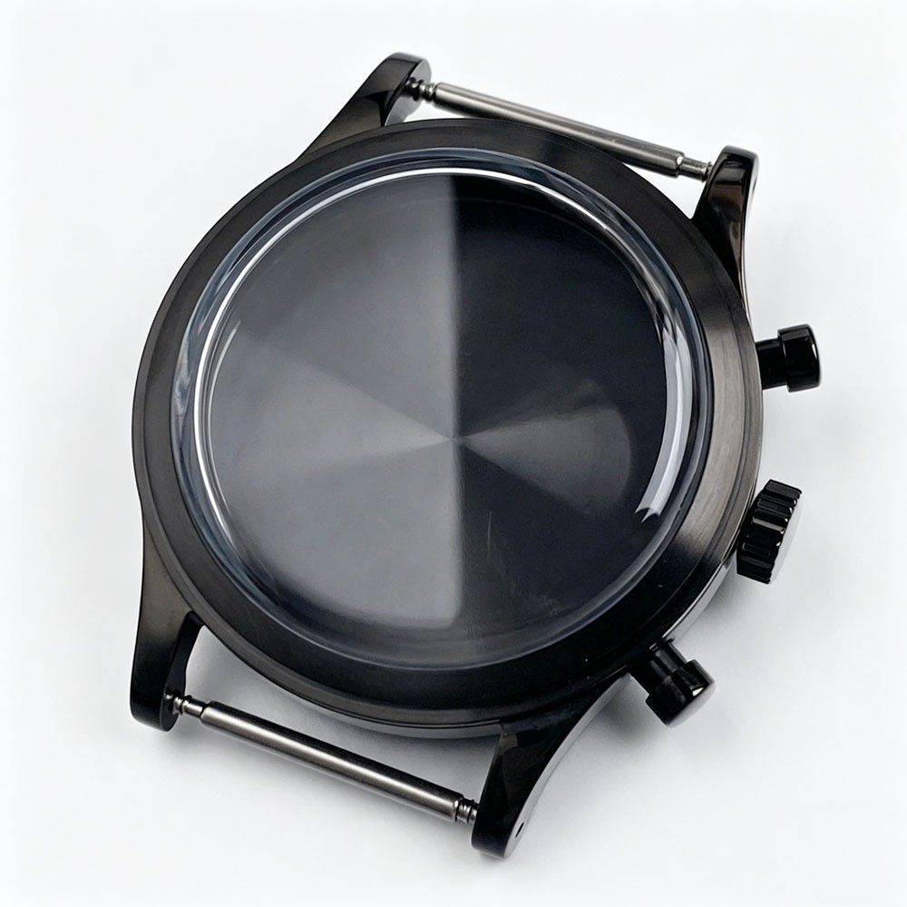 Retro 38mm Steel Watch Case For Miyota OS20 Movt Chronograph Quartz Black Silver