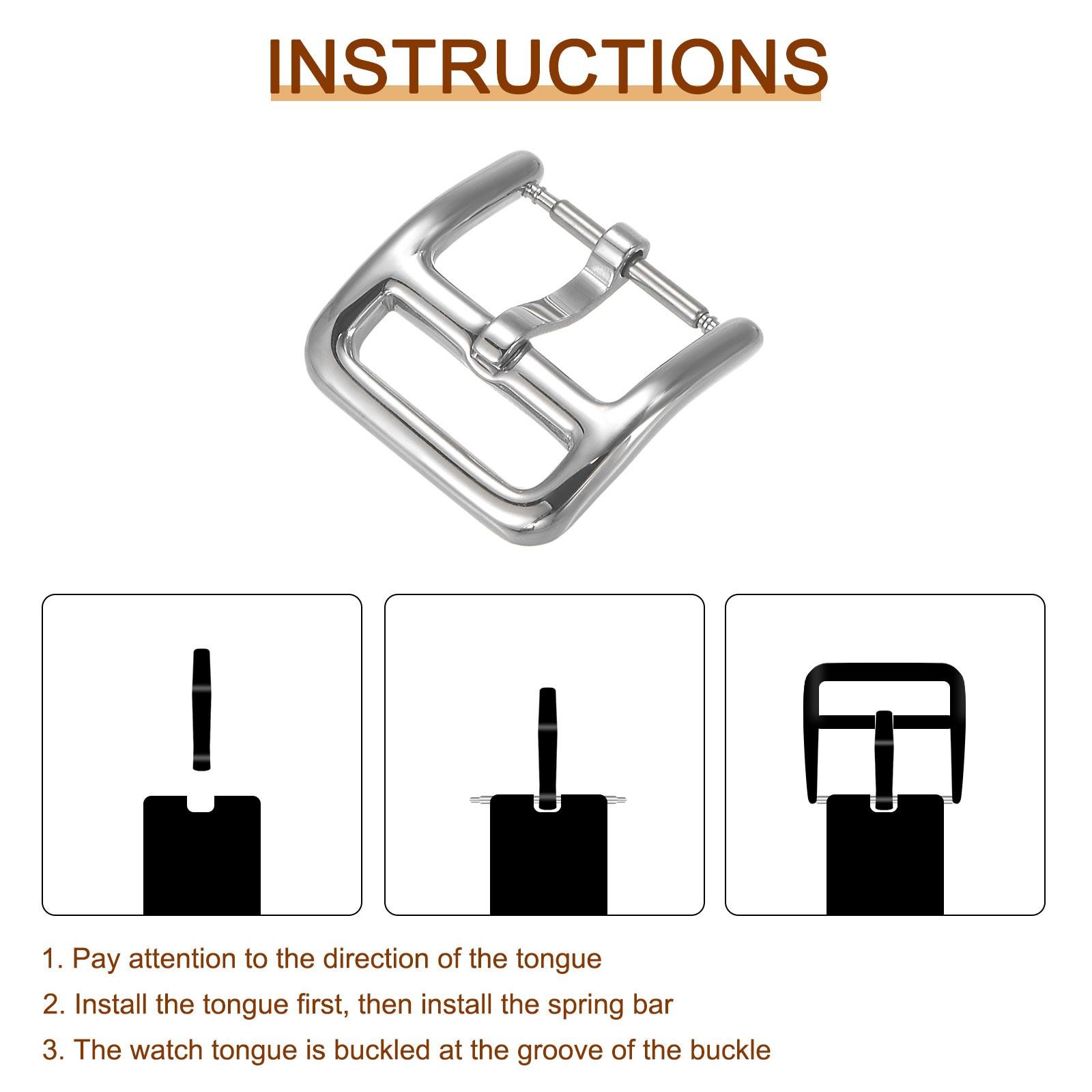 Watch SUS304 2 Pcs Silver Tone Buckle for 14mm Watch Bands with 4Pcs Spring Bar
