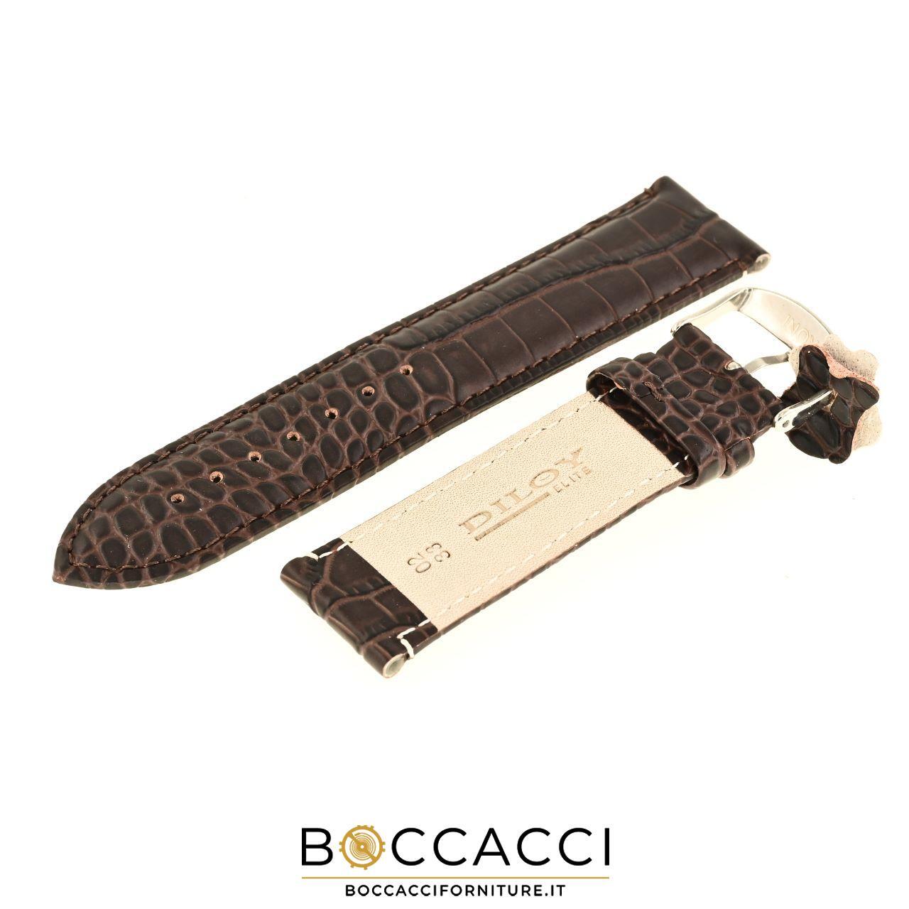 DILOY 24mm Dark Brown Crocodile Print Padded Leather Strap (NEW)