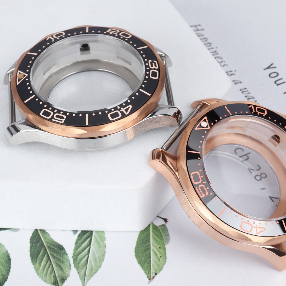 Retro Rose Gold Watch Case 41mm Double Crown Sapphire For Seiko NH35 36 Movement