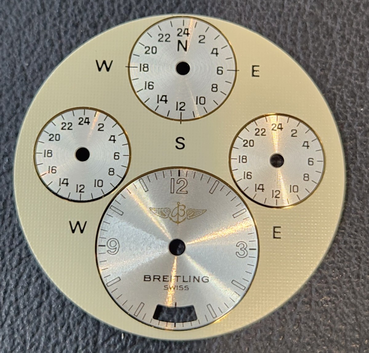 Rare Breitling World Timer Watch Dial NOS Ref 80480 Cream silver Waffle