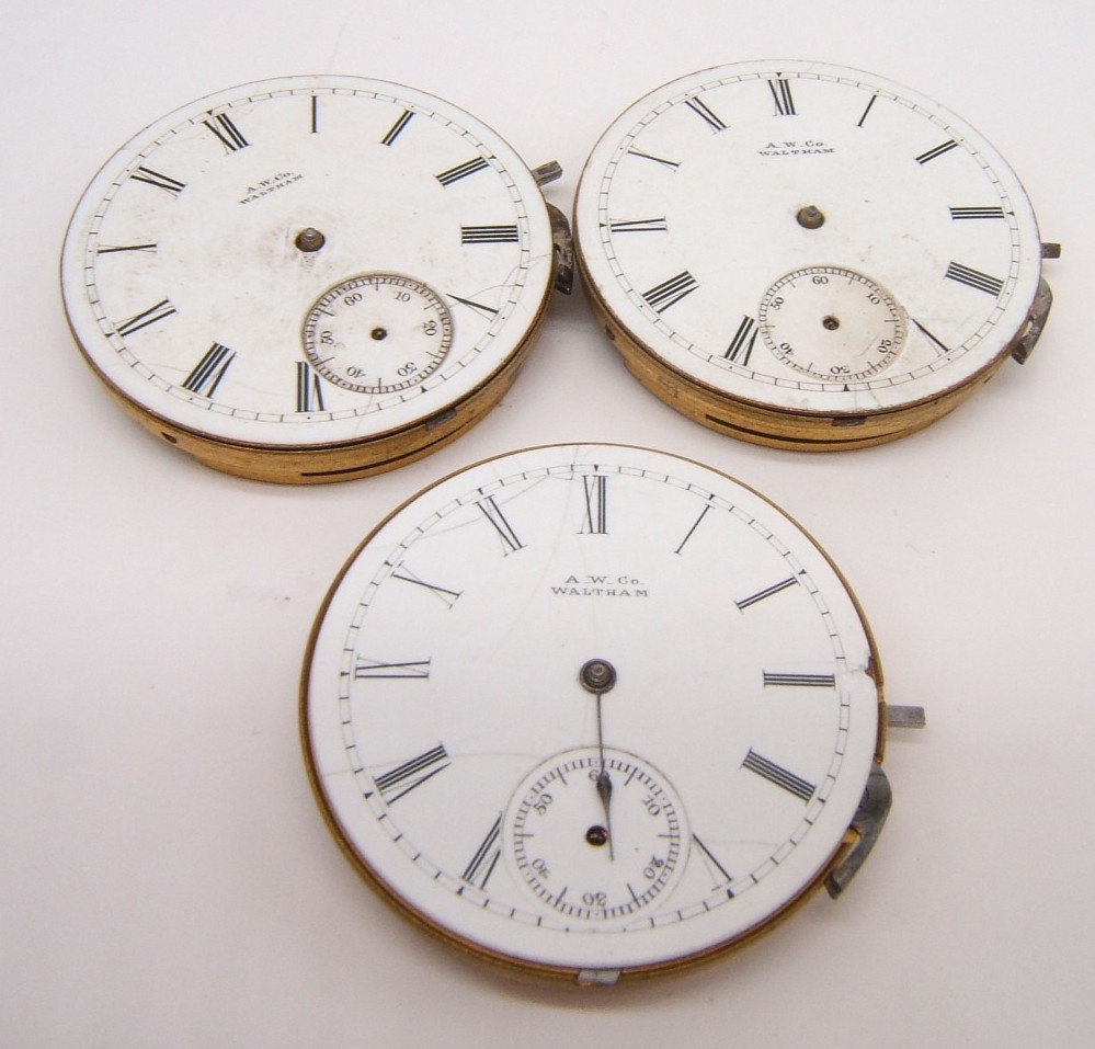 3 AMERICAN WALTHAM 6S POCKET WATCH MOVEMENTS ROYAL AS IS PARTS REPAIR