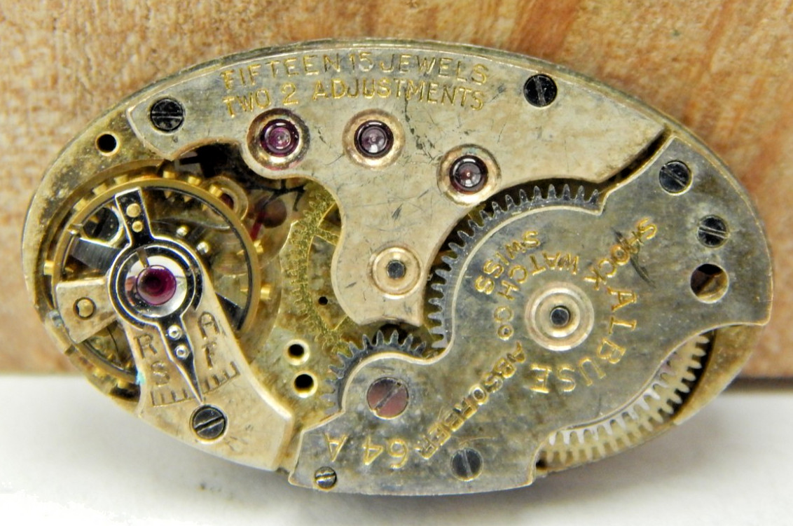 Vintage Albuse 64A 15 jewel 2 adjustment art deco wrist watch movement with dial