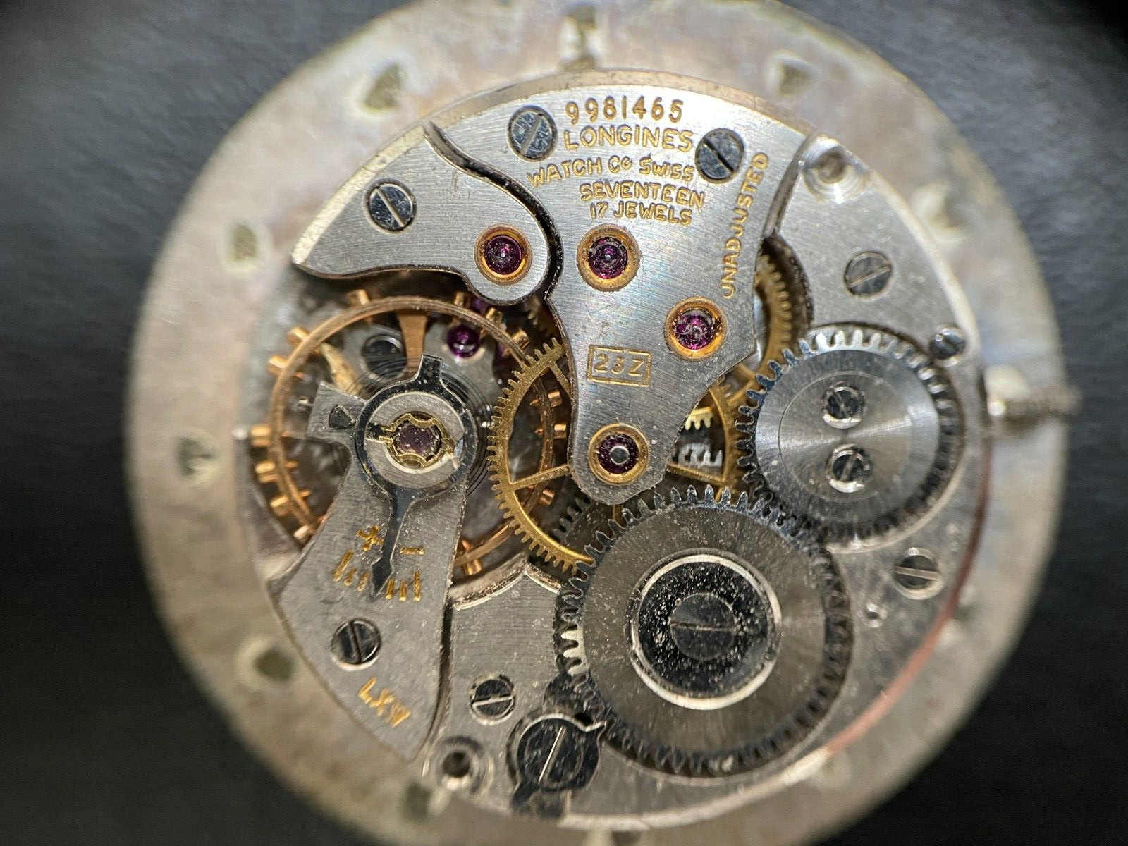 Vintage Longines 23Z 17 Jewels Watch Movement Dial. FOR PARTS. CL43