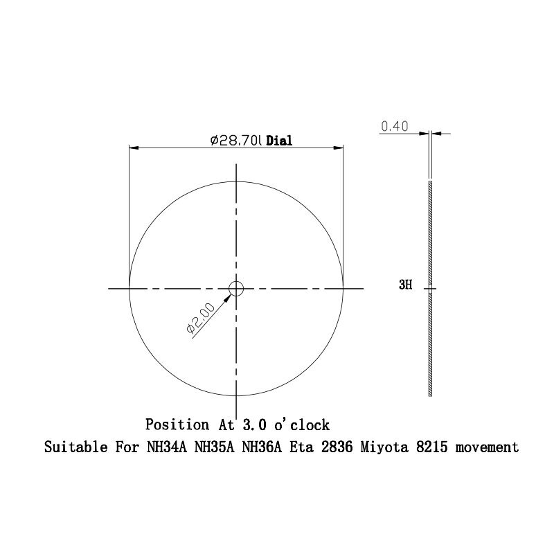 28.7mm Watch dial parts For Seiko NH35 NH36 NH38 Eta2836 Miyota 8215 Movement