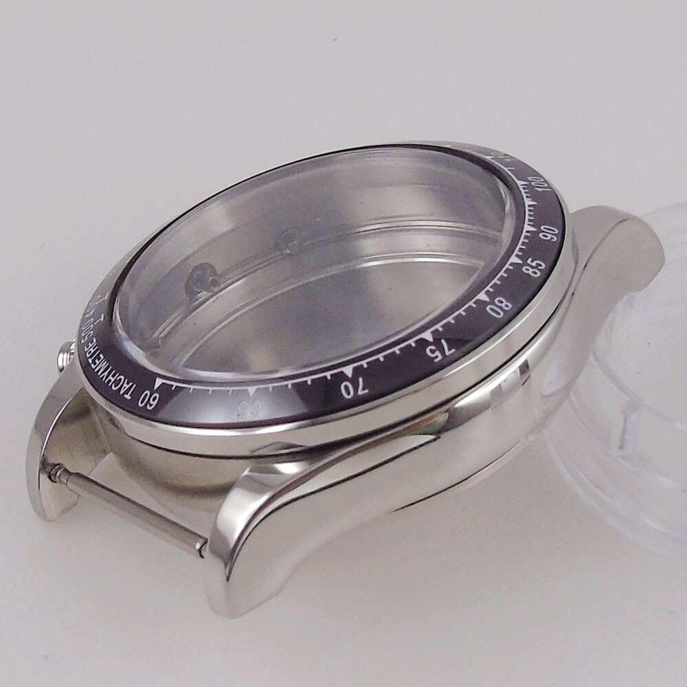39mm Polished Mens Watch Case Bracelet Fit Quart VK64 VK63 Bow Sapphire Glass