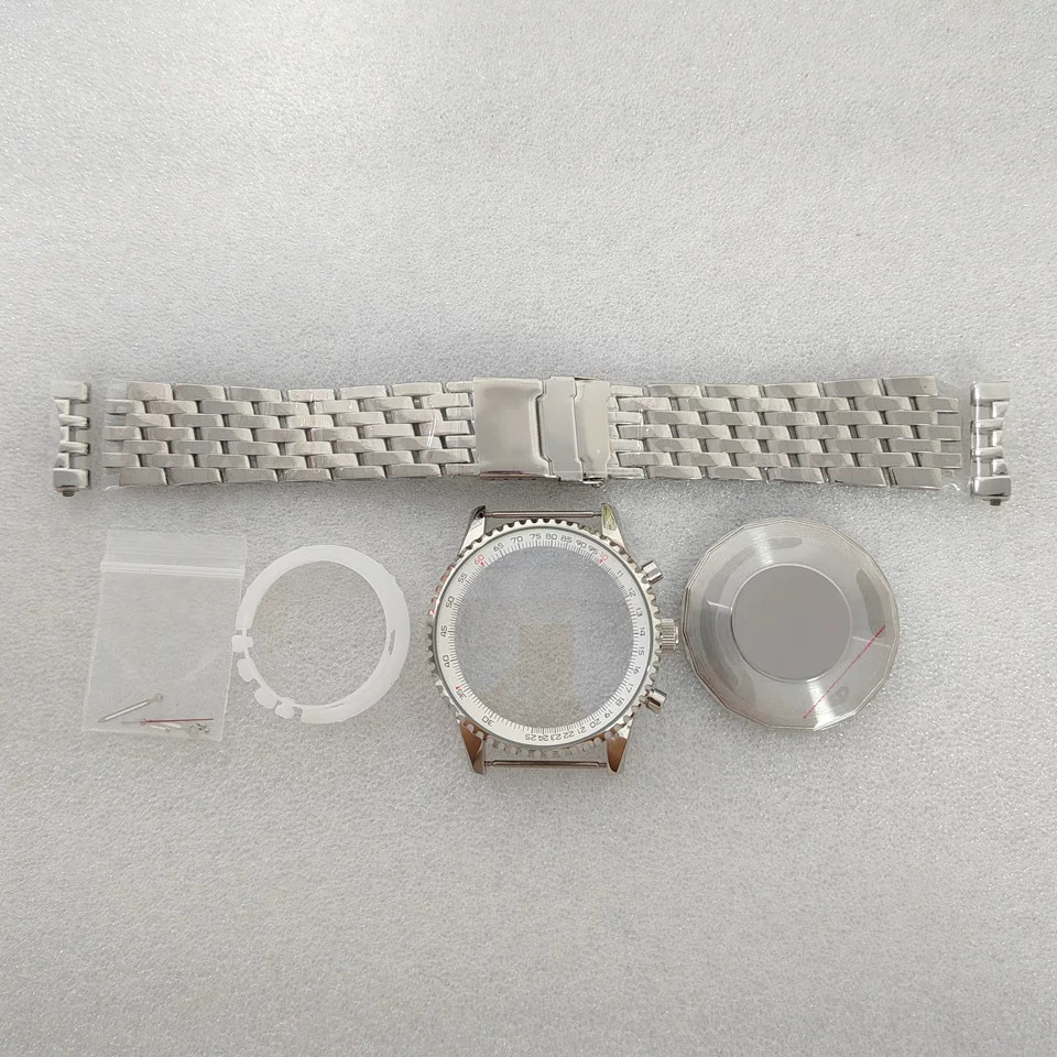 46.5mm Stainless Watch Case + Strap Mineral Glass For Vk63 Movement 36.8mm Dial